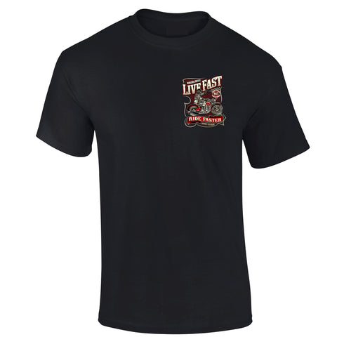 Biker T-Shirt Vintage Motorcycle Classic Bike Custom Chopper Live Fast Ride Faster